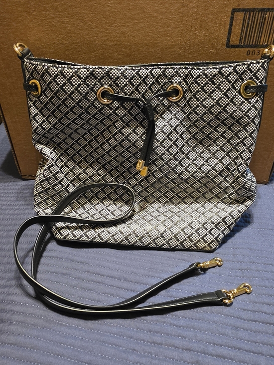 Lauren Ralph Lauren Handbags - Lauren Ralph Lauren Black and White Drawstring Crossbody with Gold Hardware